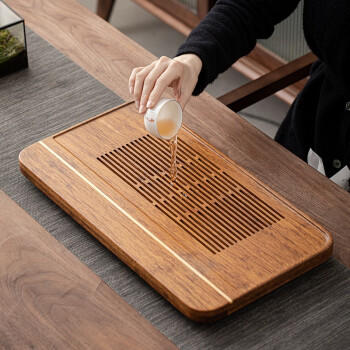 苏氏陶瓷（SUSHI CERAMICS）重竹茶盘茶托防霉可排水储水功夫茶具托盘50*24cmJ0439 商品图0