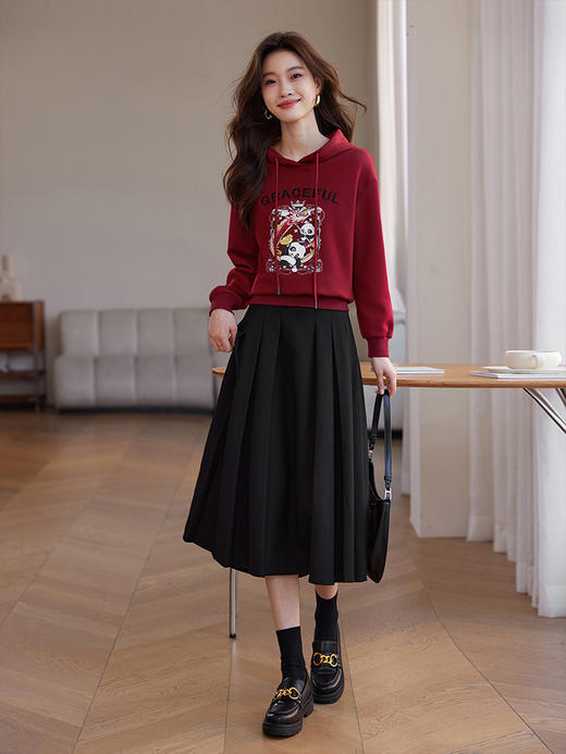 【年货节】熙世界熊猫舞龙国潮红色卫衣秋冬加绒套头连帽衫上衣 商品图4