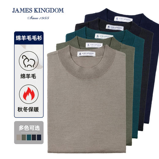 【专柜 100%纯绵羊毛】占姆士男士秋冬新品纯绵羊毛圆领套头毛衣轻柔贴肤毛衫  一款5色 商品图0