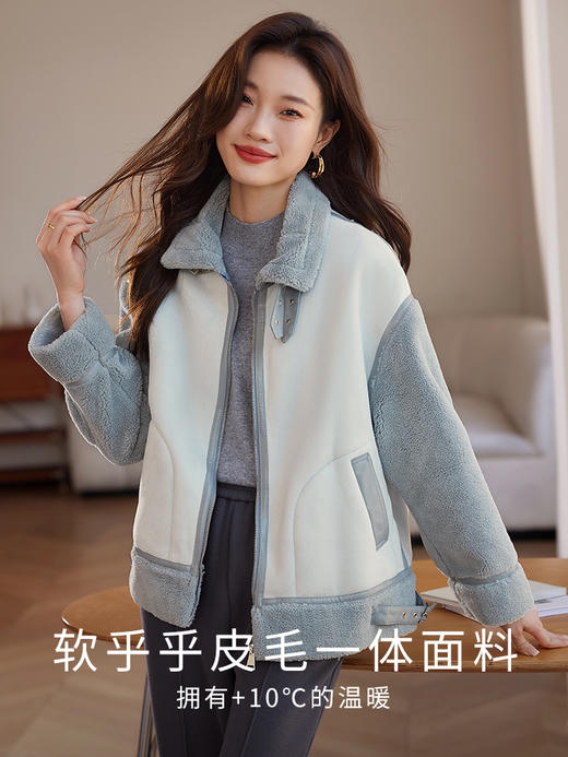【年货节】熙世界皮毛一体羊羔毛外套女高级感小个子短款机车夹克潮2025冬 商品图1