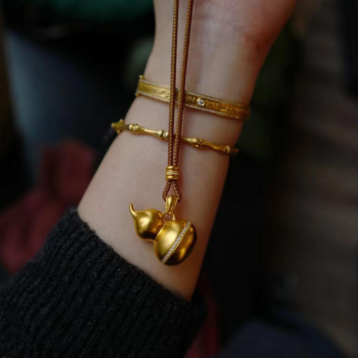 古法黄金点钻系列 大葫芦镶钻吊坠 毛衣链 项链 商品图3