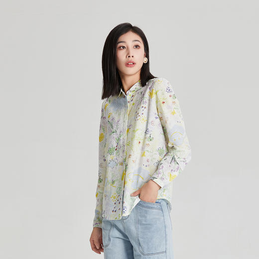 谜底碎花衬衫女2024春款复古文艺宽松百搭花色衬衣长袖245MC6001 商品图1