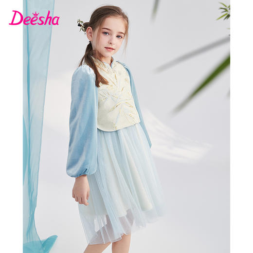 笛莎Deesha 童装女童套装2023新款国风假两件连衣裙  商品图1