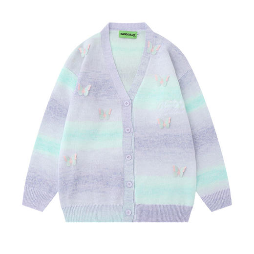 【服饰专场】潮牌ins蝴蝶设计感刺绣开衫V领毛衣外套男女宽松情侣百搭针织上衣 商品图4