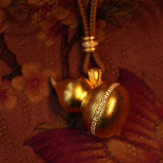 古法黄金点钻系列 大葫芦镶钻吊坠 毛衣链 项链 商品图1