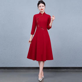 中国风改良旗袍连衣裙结婚礼服喜婆婆高贵红礼服QQX-23006