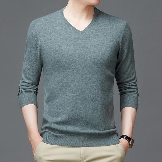 纯羊毛秋冬季男士长袖羊毛衫青年V领休闲毛衣打底衫男装上衣服 商品图1