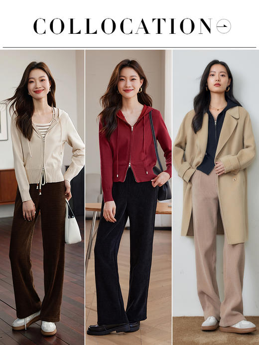 【专属特惠】熙世界拉链针织开衫女外搭2025秋新款女装小个子短款连帽毛衣外套 商品图5