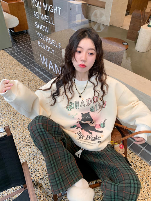 <曾小咸推荐> 杏色猫咪印花卫衣 商品图2