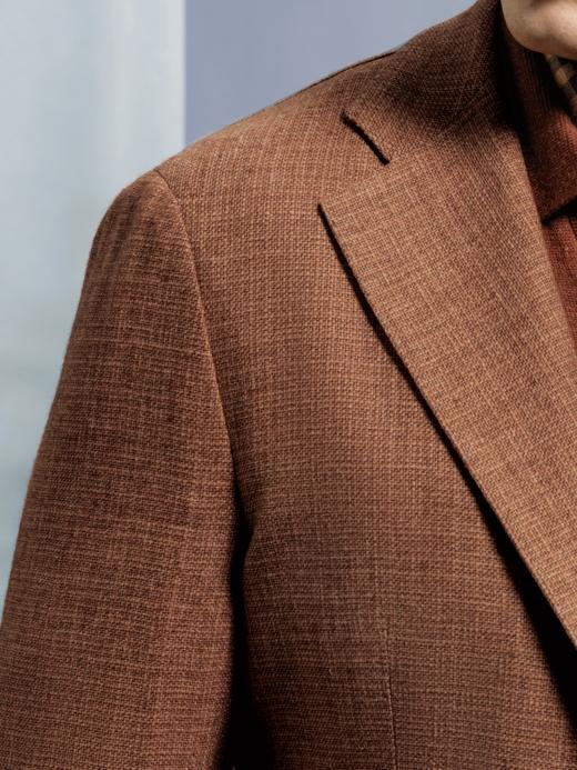 Stylbiella 羊毛蚕丝埃及棉混织橙色全麻衬单西 商品图2