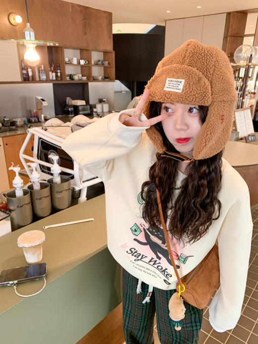 <曾小咸推荐> 杏色猫咪印花卫衣 商品图4