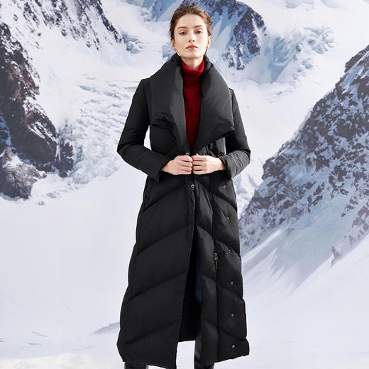 EITIE爱特爱时尚围脖式立领收腰修身长款加厚黑色羽绒服冬新款D2311207 商品图4