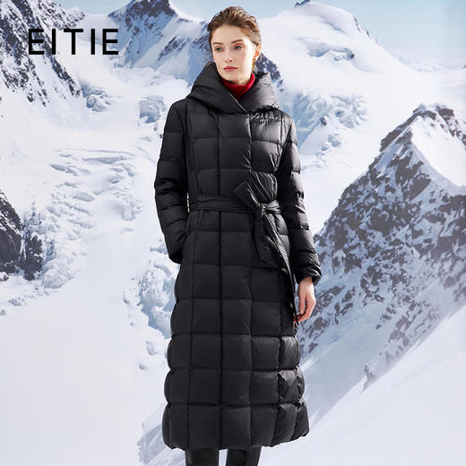EITIE爱特爱连帽立领格子收腰长款显瘦纯色加厚羽绒服冬季新款D2311209 商品图0