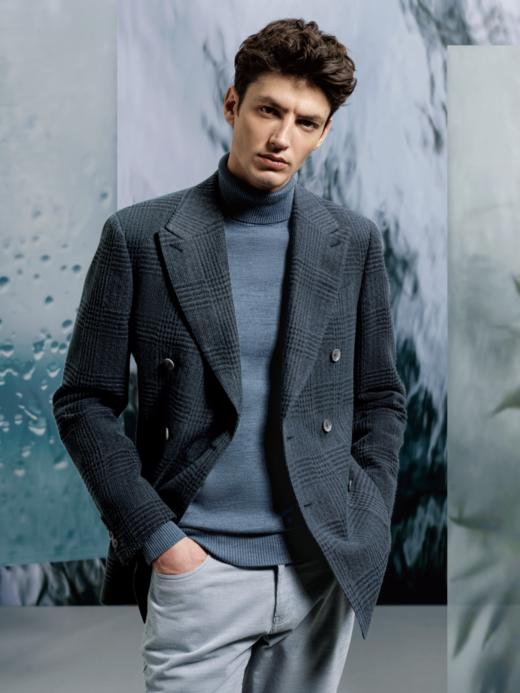 Stylbiella 澳洲美丽诺羊毛蓝色全麻衬单西 商品图0