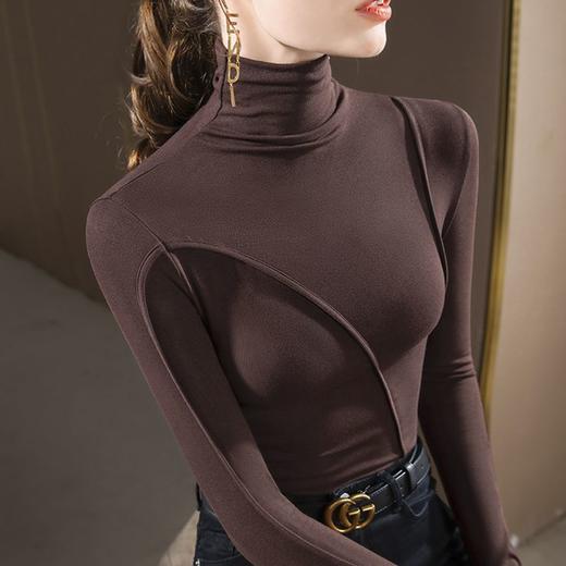 TZF-NK春秋新款高领打底衫女设计感修身减龄洋气小衫高级感别致上衣 商品图0