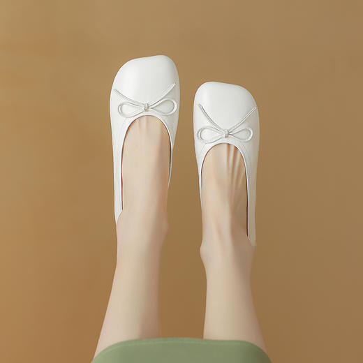 清新简约，浅口真皮苹果头头层皮平底鞋ZF-24-017 商品图6