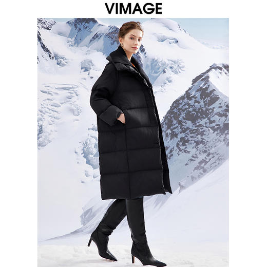 VIMAGE纬漫纪加厚保暖立领简约茧型显瘦 中长款百搭羽绒服冬新款VD2311205 商品图11