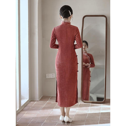 LSB2539秋冬季旗袍2023新款年轻款女加厚连衣裙民国复古气质显瘦长袖长款 商品图4