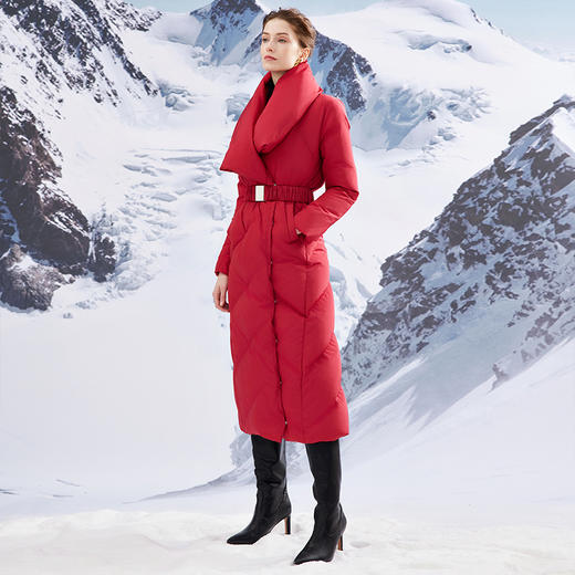 EITIE爱特爱时尚围脖式立领收腰修身长款加厚黑色羽绒服冬新款D2311207 商品图6