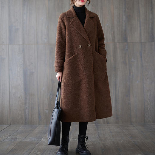 SJ9110 2023冬季新款复古文艺仿羊羔毛皮毛一体中长款颗粒绒加厚大衣外套 商品图0