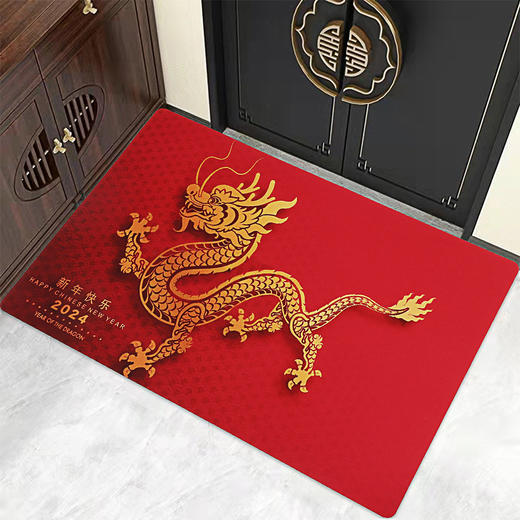 【红色喜庆硅藻泥地垫】入户水晶绒门垫 浴室吸水防滑地毯 商品图5