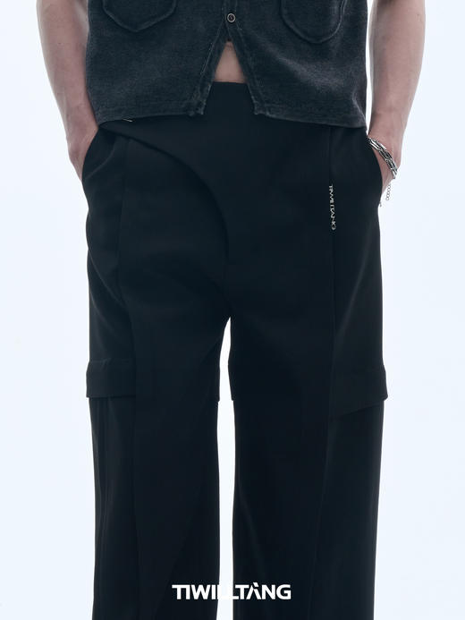 TIWILLTANG 启世录“叠塬”弧形门襟休闲裤夏季宽松直筒裤男潮流 商品图3