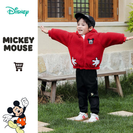 迪士尼羊羔绒米奇棉服童装秋冬男童夹棉加厚保暖外套中大童百搭棉服234S1850 商品图3
