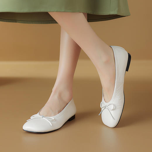 清新简约，浅口真皮苹果头头层皮平底鞋ZF-24-017 商品图5