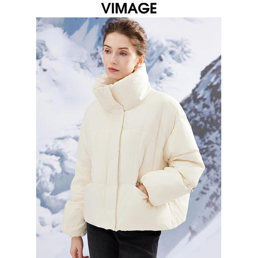 VIMAGE纬漫纪VIMAGE纬漫纪加厚保暖立领简约茧型显瘦 中长款百搭羽绒服冬新款VD2311203 商品图5