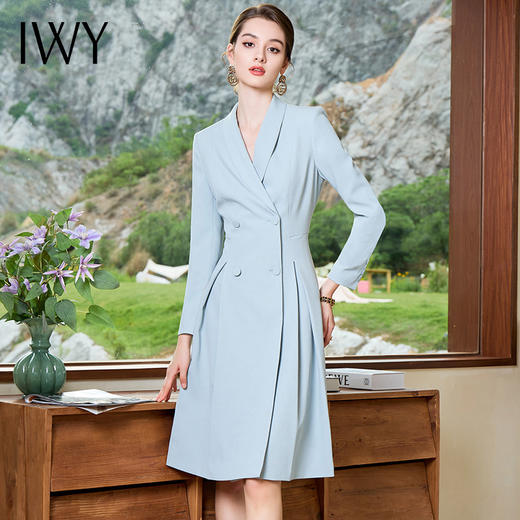 IWY/时尚高端蓝色职业西装连衣裙女修身长袖美容师工作服白领气质Q1033 商品图4