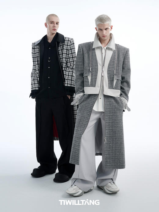 TIWILLTANG启世录“耀屿珲晔”小香风粗花呢中长款可拆卸夹克大衣 商品图4