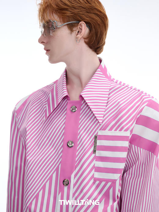 TIWILLTANG启世录"维度逆续"错序条纹彩色多巴胺层次印花气质衬衫 商品图3