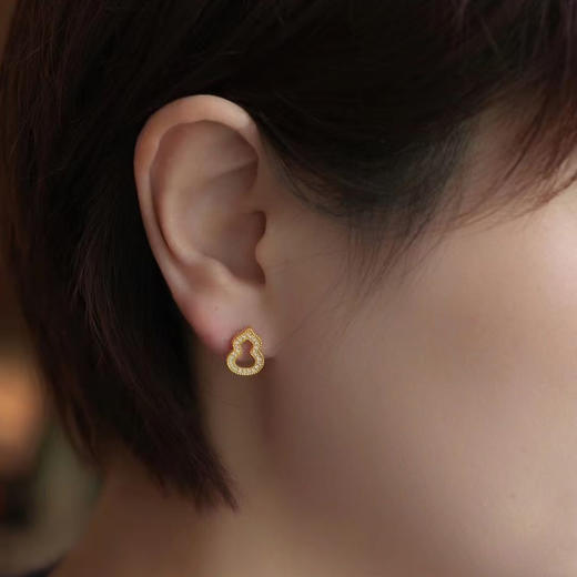 古法黄金点钻系列 简约大气足金满钻葫芦耳钉 商品图2