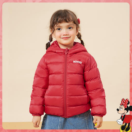 迪士尼秋冬女童连帽防风保暖轻羽绒服喜庆前开外套234S1845
 商品图2