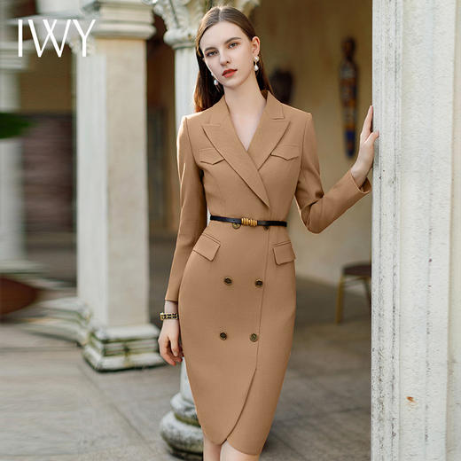 IWY/时尚卡其色连衣裙女高级感西装裙子修身显瘦美容院职业工作服Q1026-C 商品图1