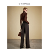 西嘉C+IMPRESS/西嘉美拉德咖色休闲裤女精纺羊毛高腰拼皮设计感直筒裤KZ2304136 商品缩略图3