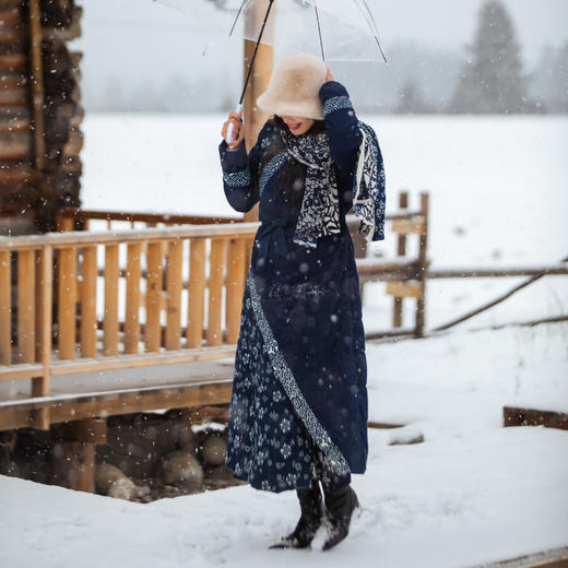 【林栖设计小店】（两种穿法）（适合气温-5°-8°）蓝印花系列秋冬汉服交襟复古棉中长款外套女 1903258 商品图1