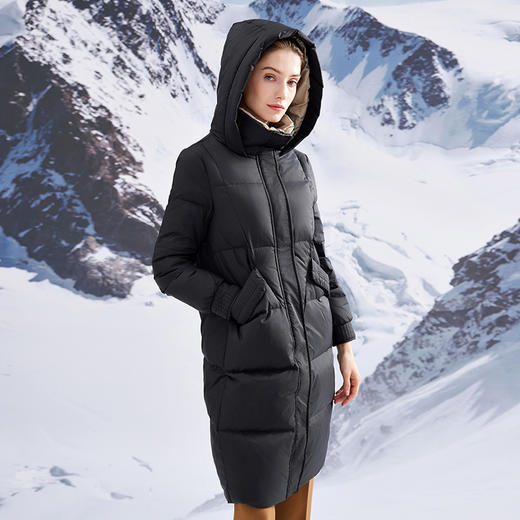 EITIE爱特爱加厚保暖直筒显瘦立领连帽长款纯色羽绒服冬季新款D2311205 商品图7