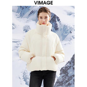 VIMAGE纬漫纪VIMAGE纬漫纪加厚保暖立领简约茧型显瘦 中长款百搭羽绒服冬新款VD2311203