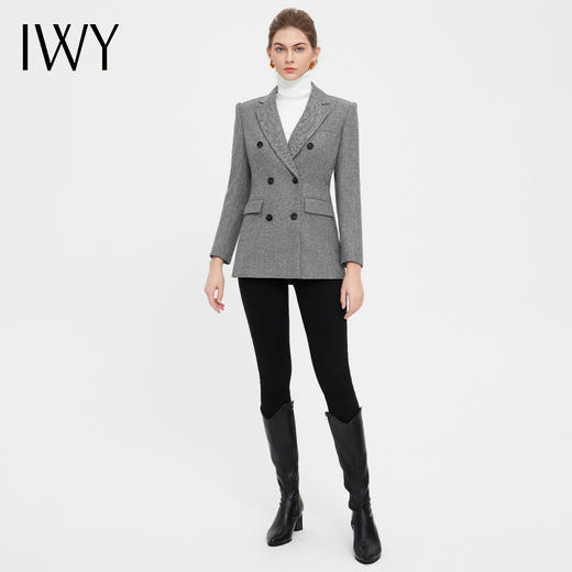 IWY/ 时尚休闲灰色西装外套女秋冬加厚羊毛西服韩版修身上衣气质C13401 商品图2