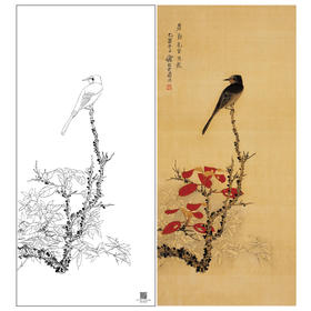【大彩图】谢稚柳工笔画白描底稿红叶临摹勾线花鸟线稿HN24