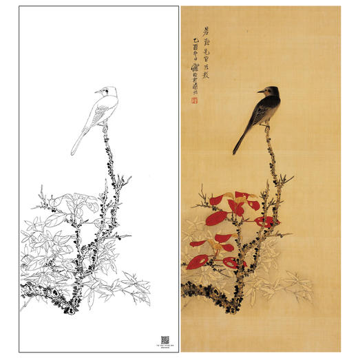 【大彩图】谢稚柳工笔画白描底稿红叶临摹勾线花鸟线稿HN24 商品图0