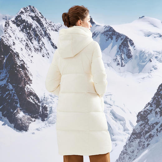 EITIE爱特爱加厚保暖直筒显瘦立领连帽长款纯色羽绒服冬季新款D2311205 商品图5