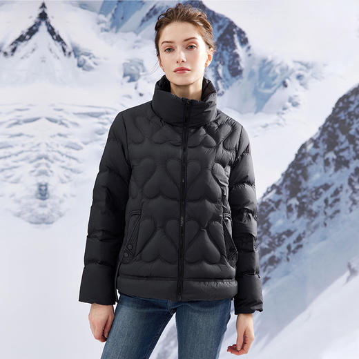 EITIE爱特爱气质立领保暖压纹薄款短款黑色显瘦羽绒服冬季新款D2311203 商品图2