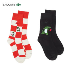 Lacoste法国鳄鱼配件舒适休闲潮流格纹黑色2对装袜子男RA7375-98