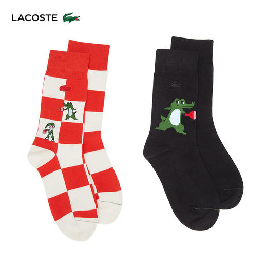 Lacoste法国鳄鱼配件舒适休闲潮流格纹黑色2对装袜子男RA7375-98 商品图0