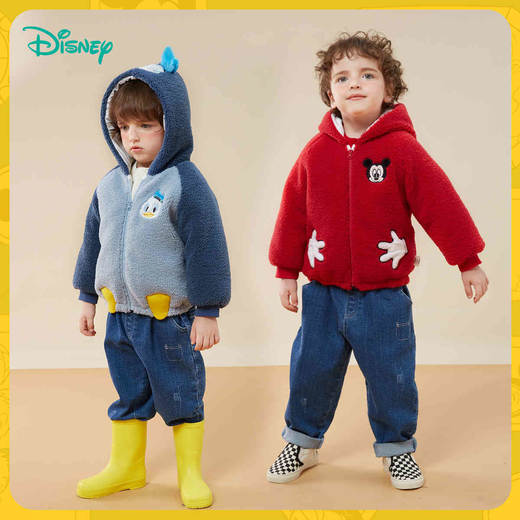 迪士尼羊羔绒米奇棉服童装秋冬男童夹棉加厚保暖外套中大童百搭棉服234S1850 商品图1