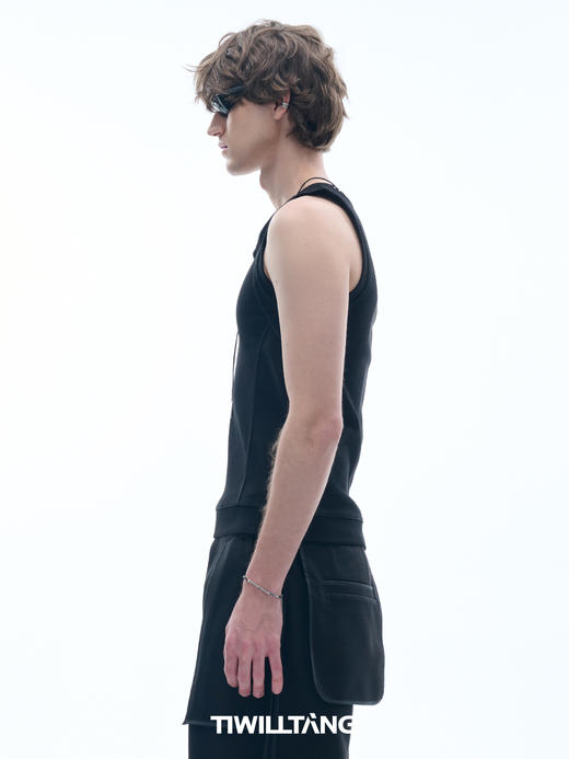 TIWILLTANG 启世录“锲合”罗纹抽绳背心修身显身材无袖工字上衣 商品图1