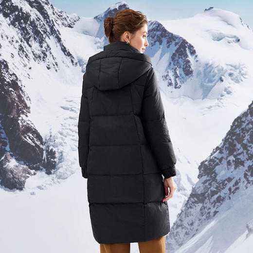 EITIE爱特爱加厚保暖直筒显瘦立领连帽长款纯色羽绒服冬季新款D2311205 商品图9