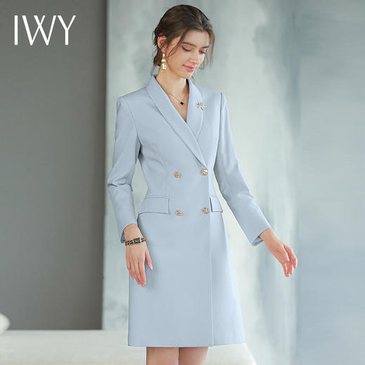 IWY/高级时尚蓝色职业西服裙女播音艺考主持上镜装气质连衣裙医美Q1019 商品图4